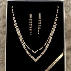 Genuine Crystal Gold (plated) Deco style necklace and earring set
